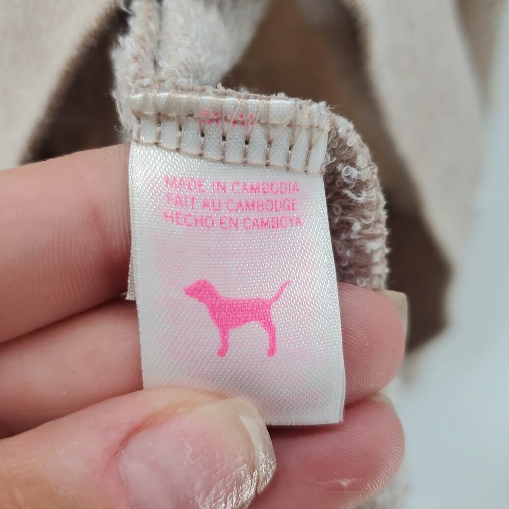 VS Pink Y2K Athletic Oversized Logo Jeweled Long Sleeve Sweatshirt Oatmeal Tan S - Picture 5 of 9